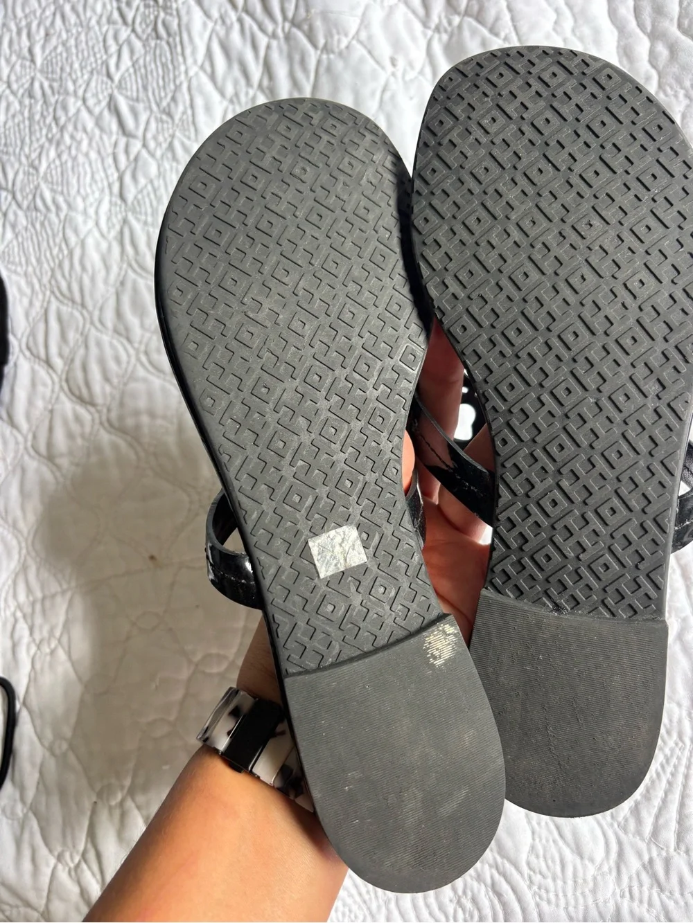 Patent Leather Black Logo Thong Sandal - Tory Burch Miller 8.5